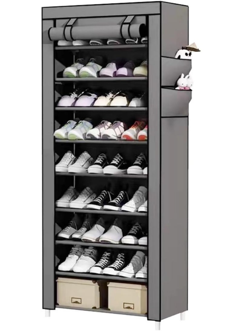 RollsTimi  9-Tier Shoe Rack Organizer with Dustproof Cover - Grey - Image 1